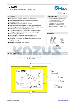 IC-LQNPTO18-4F datasheet - PULSE AND AC LIGHT SENSOR