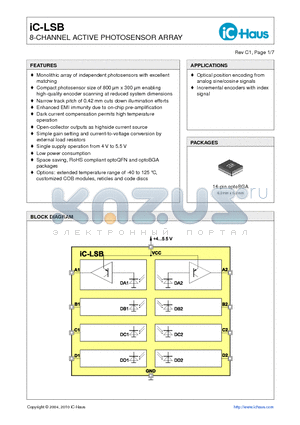 IC-LSBOBGALS2C-LSBXR datasheet - 8-CHANNEL ACTIVE PHOTOSENSOR ARRAY