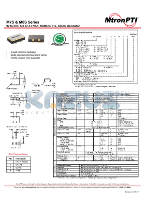 M8S11FAJ-R datasheet - 9x14 mm, 5.0 or 3.3 Volt, HCMOS/TTL, Clock Oscillator