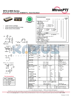 M8S11FDJ datasheet - 9x14 mm, 5.0 or 3.3 Volt, HCMOS/TTL, Clock Oscillator