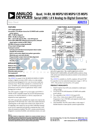 AD9253BCPZRL7-80 datasheet - Quad, 14-Bit, 80 MSPS/105 MSPS/125 MSPS