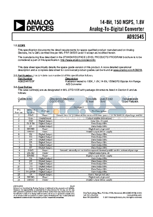 AD9254S datasheet - 14-BIT, 150 MSPS, 1.8V ANALOG-TO-DIGITAL CONVERTER