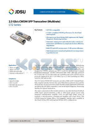 CT2-MI2LACW63C datasheet - 2.5 Gb/s CWDM SFP Transceiver (Multirate)