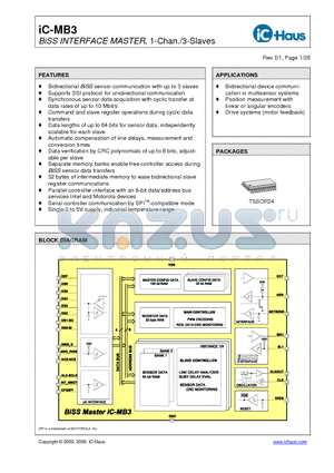 IC-MB3TSSOP24 datasheet - BiSS INTERFACE MASTER, 1-Chan./3-Slaves