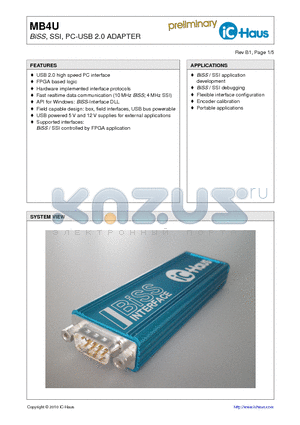 IC-MB4ICSYMB4U datasheet - BiSS, SSI, PC-USB 2.0 ADAPTER