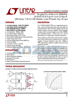 6203 datasheet - Rail-to-Rail Input and Output, Ultralow 1.9n Root Hz Noise, Low Power Op Amps