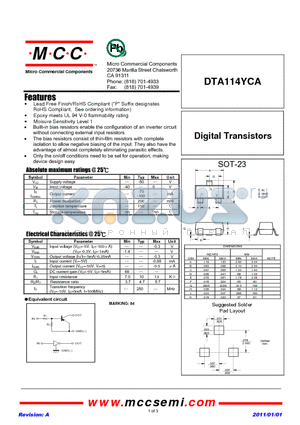 DTA114YCA datasheet - Digital Transistors