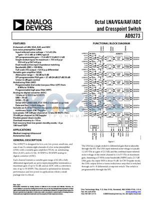 AD9273 datasheet - Octal LNA/VGA/AAF/ADC and Crosspoint Switch