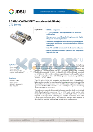 CT2-MI2LFCW2YC datasheet - 2.5 Gb/s CWDM SFP Transceiver (Multirate)
