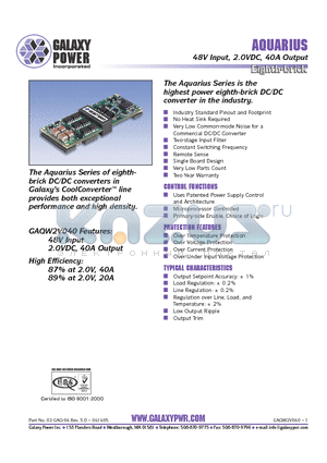 GAQW2V040TMT datasheet - 48V Input, 2.0VDC, 40A Output