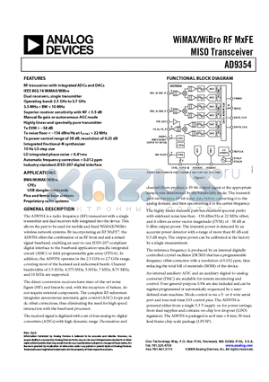 AD9354 datasheet - WiMAX/WiBro RF MxFE MISO Transceiver