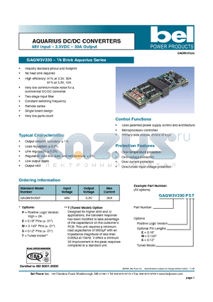 GAQW3V330PMRT datasheet - AQUARIUS DC/DC CONVERTERS