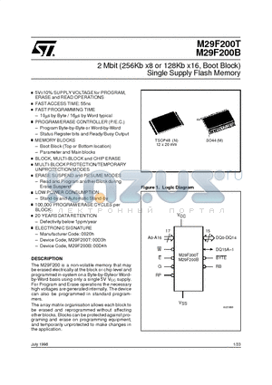 M295V200B-120N3R datasheet - 2 Mbit 256Kb x8 or 128Kb x16, Boot Block Single Supply Flash Memory