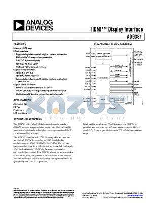 AD9381KSTZ-100 datasheet - HDMI Display Interface