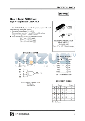 IW4002BN datasheet - Dual 4-Input NOR Gate High-Voltage Silicon-Gate CMOS