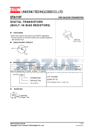 DTA115T datasheet - DIGITAL TRANSISTORS