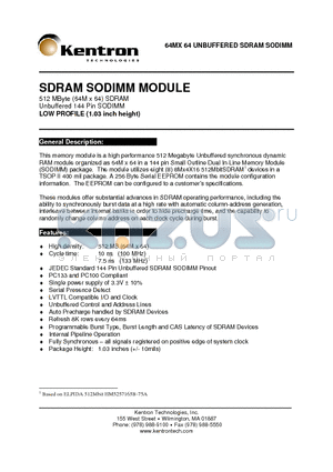 KT6464SSN3UBL-XX datasheet - SDRAM SODIMM MODULE