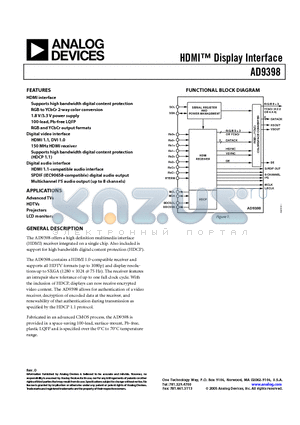 AD9398 datasheet - HDMI Display Interface