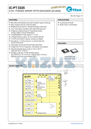 IC-PT3325 datasheet - 6-CH. PHASED ARRAY OPTO ENCODER (33-2500)