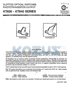 KT836L51 datasheet - SLOTTED OPTICAL SWITCHES PHOTOTRANSISTOR OUTPUT