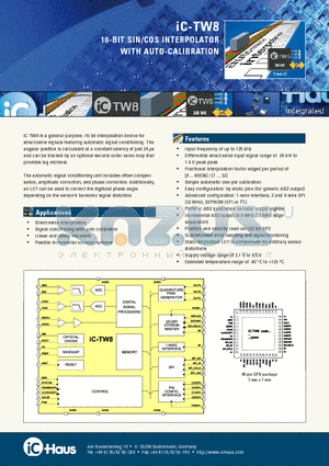 IC-TW8 datasheet - 16-BIT SIN/COS INTERPOLATOR WITH AUTO-CALIBRATION