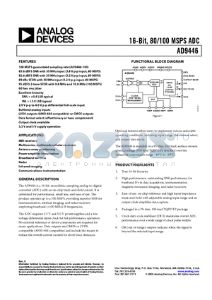 AD9446-100PCB datasheet - 16-Bit, 80/100 MSPS ADC