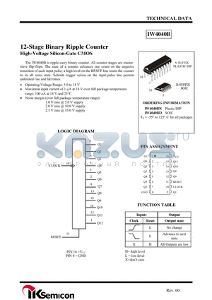 IW4040B datasheet - 12-Stage Binary Ripple Counter High-Voltage Silicon-Gate CMOS