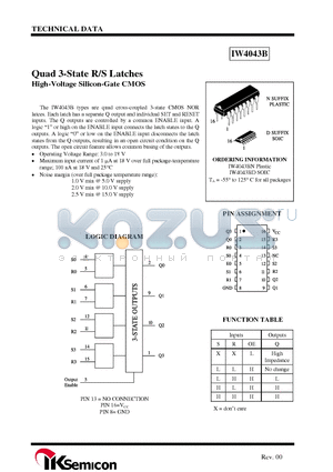 IW4043B datasheet - Quad 3-State R/S Latches High-Voltage Silicon-Gate CMOS