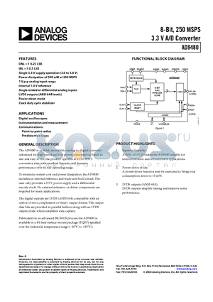 AD9480BSUZ-2501 datasheet - 8-Bit, 250 MSPS 3.3 V A/D Converter