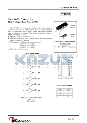 IW4049BD datasheet - Hex Buffer/Converter High-Voltage Silicon-Gate CMOS