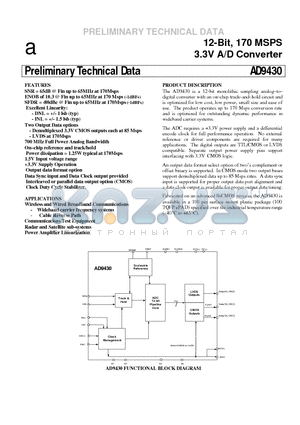 AD9430BSV-170 datasheet - 12-Bit, 170 MSPS 3.3V A/D Converter