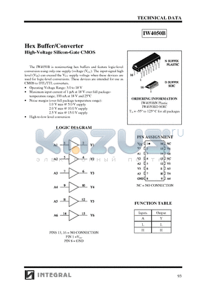 IW4050B datasheet - Hex Buffer/Converter High-Voltage Silicon-Gate CMOS
