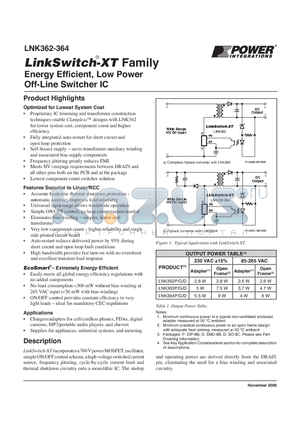 LNK362PG datasheet - Energy Effi cient, Low Power Off-Line Switcher IC