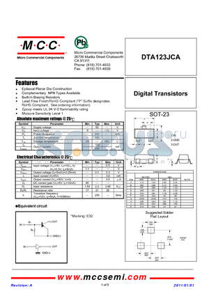 DTA123JCA_11 datasheet - Digital Transistors
