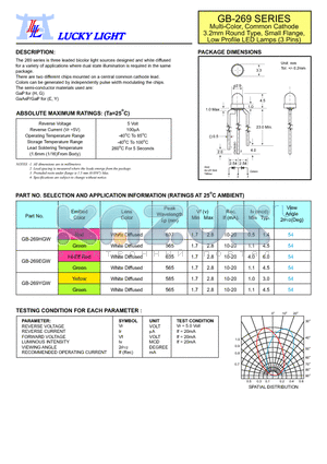 GB-269HGW datasheet - Multi-Color, Common Cathode 3.2mm Round Type, Small Flange, Low Profile LED Lamps (3 Pins)