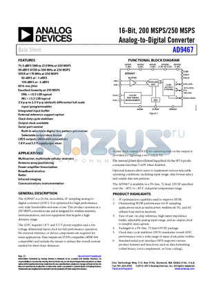 AD9467-250EBZ datasheet - 16-Bit, 200 MSPS/250 MSPS Analog-to-Digital Converter