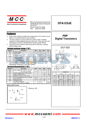 DTA123JE datasheet - PNP Digital Transistors
