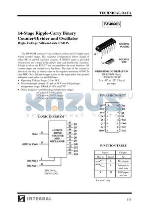 IW4060BN datasheet - 14-Stage Ripple-Carry Binary Counter/Divider and Oscillator High-Voltage Silicon-Gate CMOS