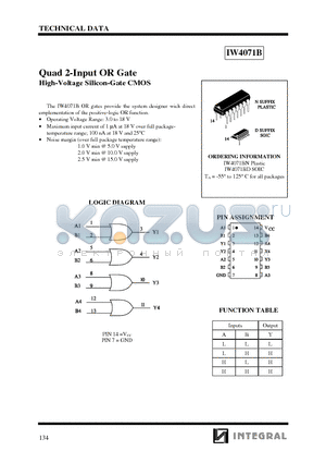 IW4071B datasheet - Quad 2-Input OR Gate High-Voltage Silicon-Gate CMOS