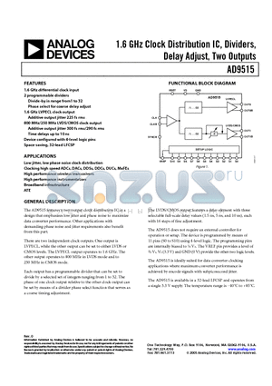 AD9515/PCB datasheet - 1.6 GHz Clock Distribution IC, Dividers, Delay Adjust, Two Outputs