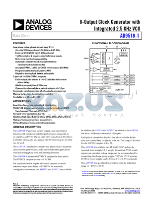 AD9518-1ABCPZ-RL7 datasheet - 6-Output Clock Generator with Integrated 2.5 GHz VCO