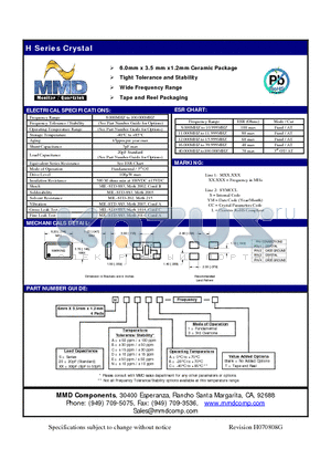 H20BB3 datasheet - 6.0mm x 3.5 mm x1.2mm Ceramic Package