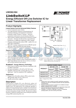 LNK562D datasheet - Energy Effi cient Off-Line Switcher IC for Linear Transformer Replacement