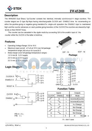 IW4520B datasheet - Dual Binary Up-Counter consists two identical