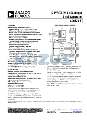 AD9520-5BCPZ-REEL7 datasheet - 12 LVPECL/24 CMOS Output Clock Generator