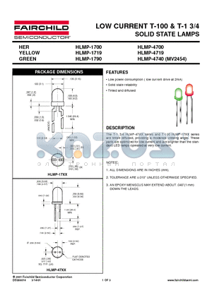 HLMP-1700 datasheet - LOW CURRENT T-100 & T-1 3/4 SOLID STATE LAMPS