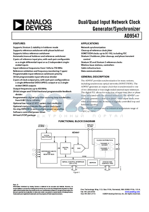 AD9547BCPZ-REEL7 datasheet - Dual/Quad Input Network Clock Generator/Synchronizer