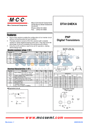 DTA124EKA datasheet - PNP Digital Transistors
