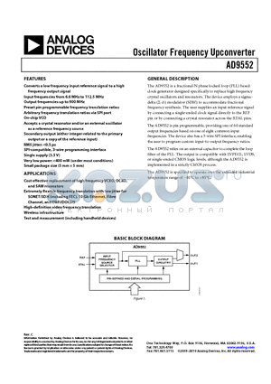 AD9552 datasheet - Oscillator Frequency Upconverter