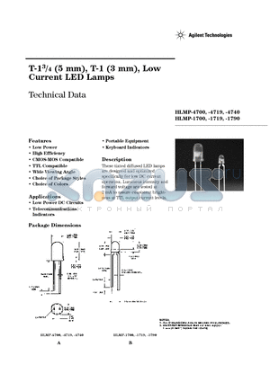 HLMP-1700D0001 datasheet - T-13/4 (5 mm), T-1 (3 mm), Low Current LED Lamps